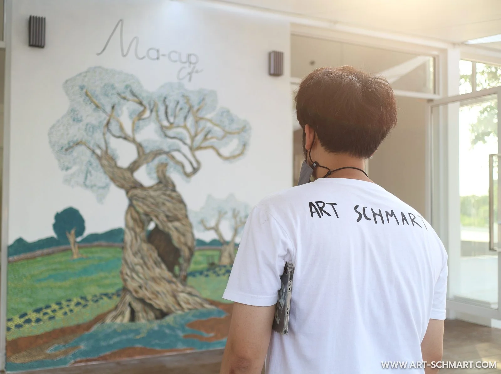 เพ้นท์ผนังรูปต้นมะกอก Olive, เพ้นท์ผนังคาเฟ่, เพ้นท์ภายนอกอาคาร, รับเพ้นท์ผนัง